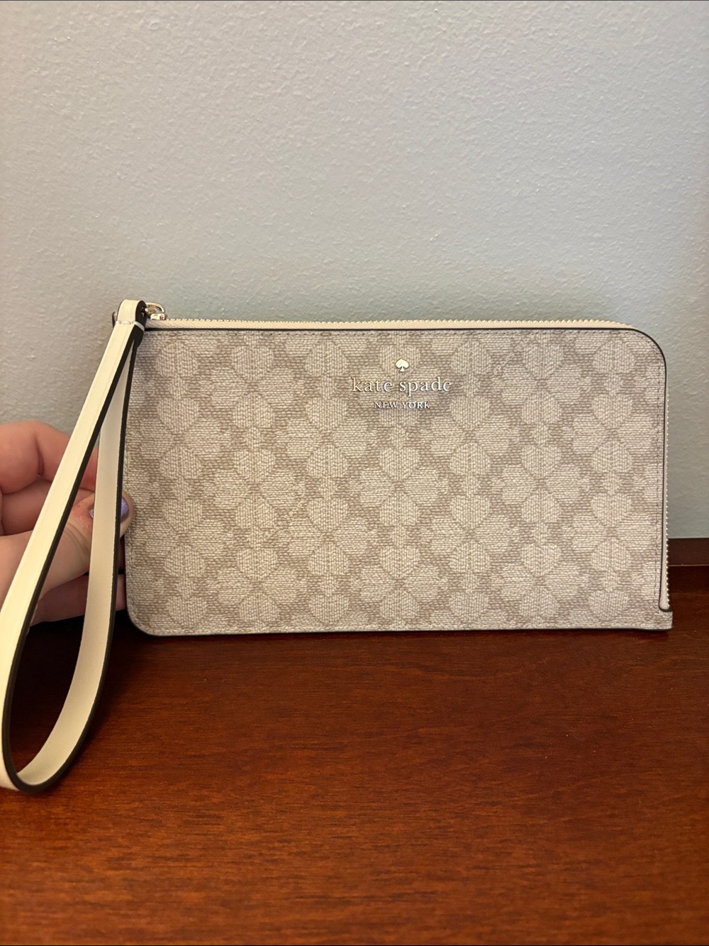 Kate Spade Beige Signature Wristlet Clutch